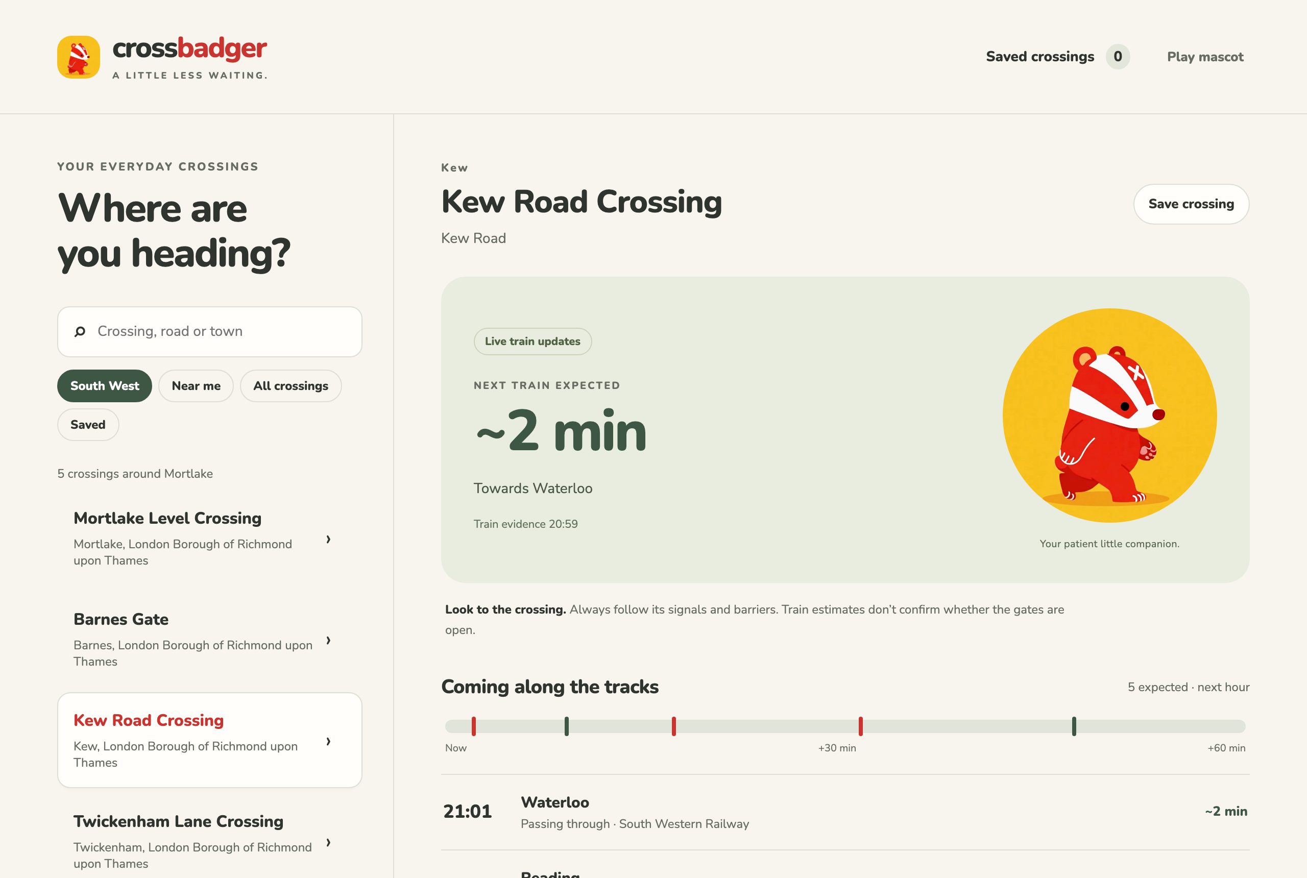 First version: the headline is when the next train is due.